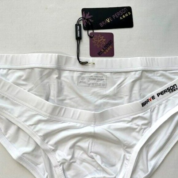 "Brave Person" Men's Swim Bikini Brief - White (BP9791-BK) Contoured Pouch - Picture 6 of 13